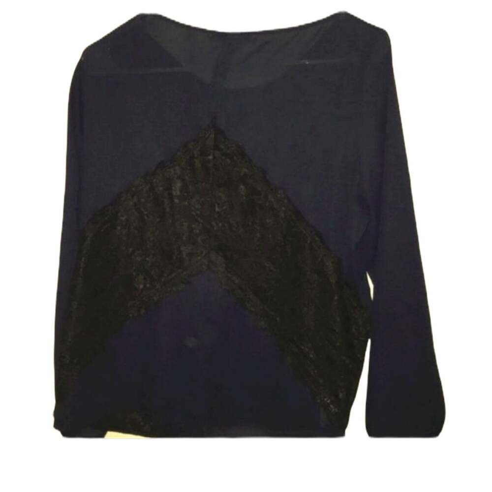 LOFT long sleeve shirt navy with lace accent LP